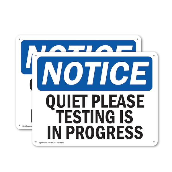 Signmission Quiet Please Testing Is In Process, 14 in W x Rectangle, Plastic OS-2PACK-NS-P-1014-L-17950 - main